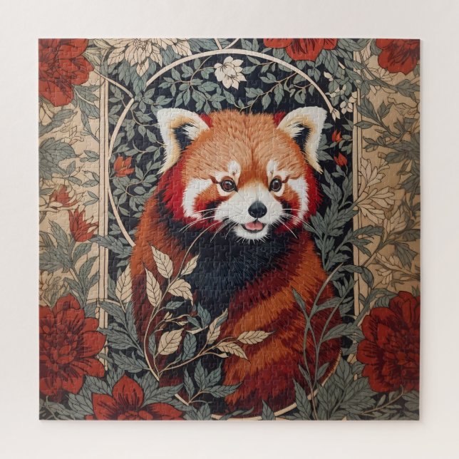 Puzzle Red Panda Elegant William Morris Inspiré Floral (Vertical)