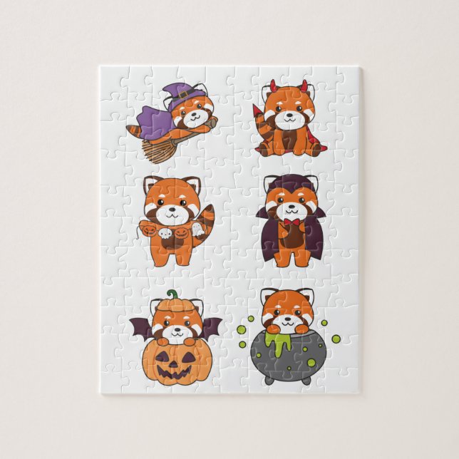 Puzzle Red Panda Halloween Devil Citrouille Vampire costu (Vertical)