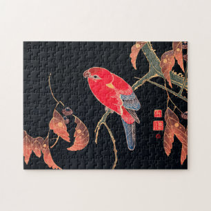 Puzzle Red Parrot Vintage Bird Japanese Woodblock