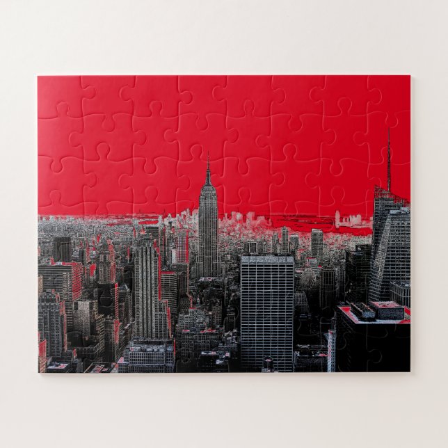 Puzzle Red Pop Art New York City Manhattan (Horizontal)
