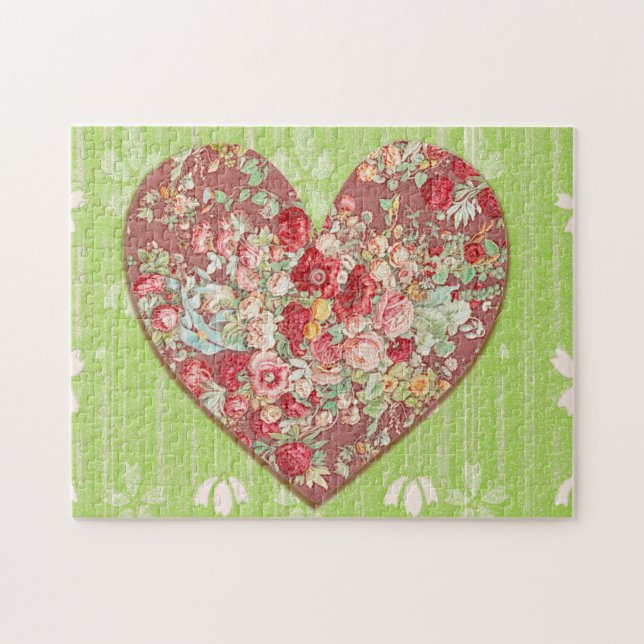 Puzzle Red Roses Floral Heart Art Love ou Valetine's (Horizontal)