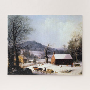 Puzzle Red School House Winter George Henry Durrie 1858