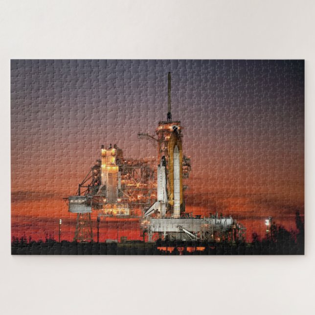 Puzzle Red Space Shuttle Spaceship Atlantis on Launch Pad (Horizontal)