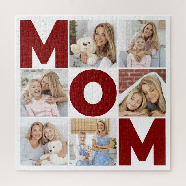 Puzzle Red & White 6 Photo Collage Maman (Vertical)