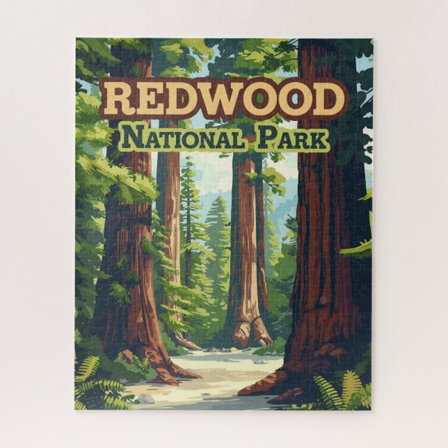 Puzzle Redwood National Park California Tree Retro (Vertical)