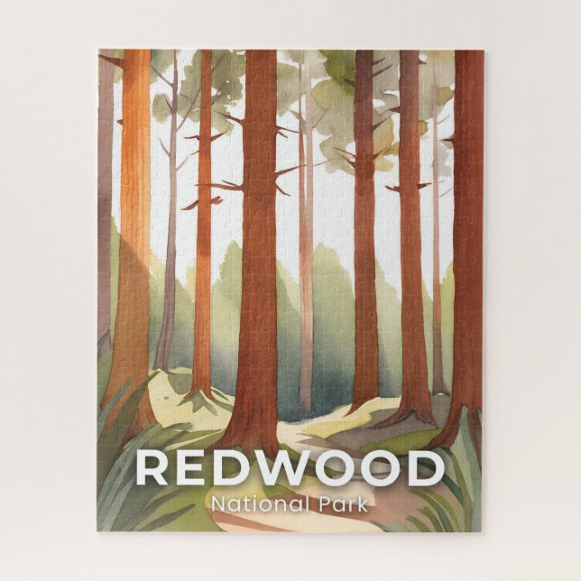 Puzzle Redwood National Park | Watercolor Travel Art (Vertical)