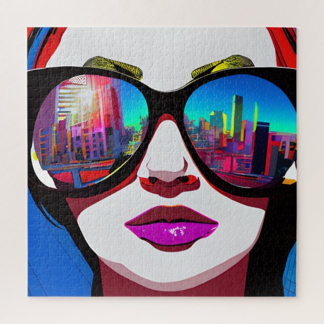 Puzzle Reflet de la ville dans les lunettes de soleil fem (Vertical)