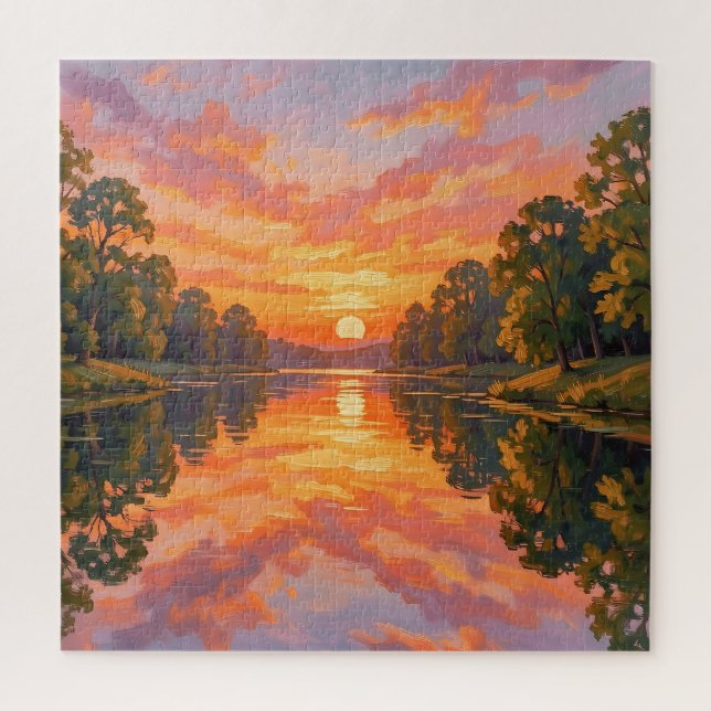 Puzzle Reflet de rivière au coucher de soleil vibrant (Vertical)
