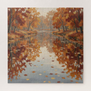 Puzzle Reflet de rivière automnale Oranger Arbres Chute 