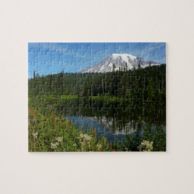 Puzzle Reflet du lac du mont Rainier avec des fleurs sauv (Horizontal)