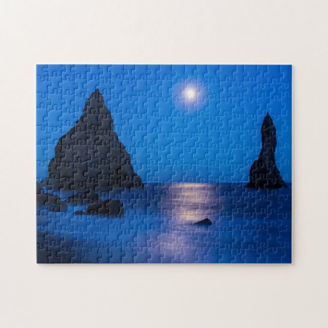 Puzzle Reflet du lever de lune | Islande, Reynisdrangur (Horizontal)