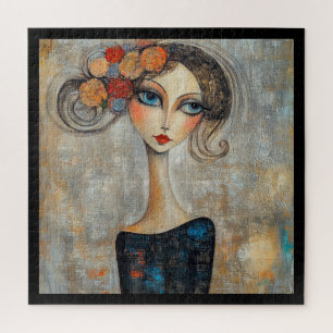Puzzle Regard Calme d'une Élégante Dame aux Yeux Bleus
