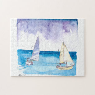 Puzzle Regatta with Sailboats in Fresh Caribbean Breeze