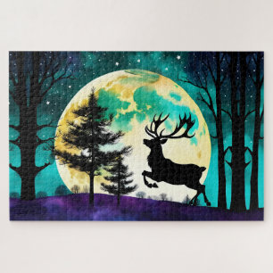 Puzzle Reindeer en pleine lune sur la