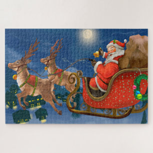 Puzzle Reindeer tire le Père Noël Sleigh   Noël