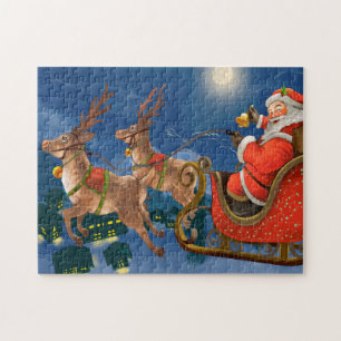 Puzzle Reindeer tire le Père Noël Sleigh Noël
