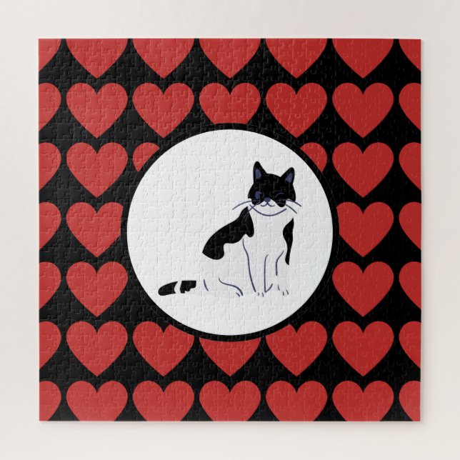 Puzzle Reine des coeurs rouges chat noir blanc chaton voi (Vertical)