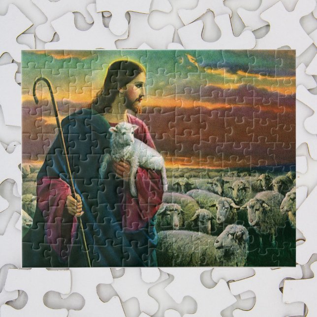Puzzle Religion vintage, Christ Bon Pasteur avec troupeau (Créateur téléchargé)