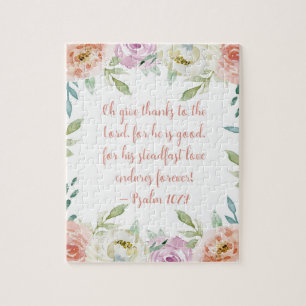 Puzzle Remercie la Bible Verse Girl Watercolor Floral