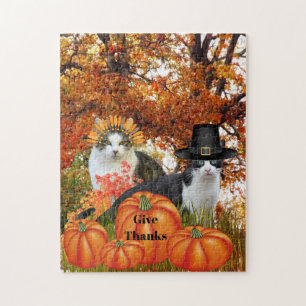 Puzzle Remercier Citrouille Chat Patch Thanksgiving