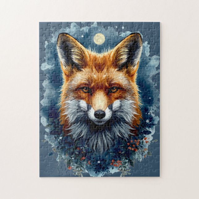 Puzzle Renard Aesthetic Lune Forestière Aquarelle (Vertical)