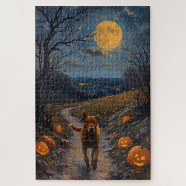 Puzzle Renard anglais de Halloween sous la lune - Sentier (Vertical)