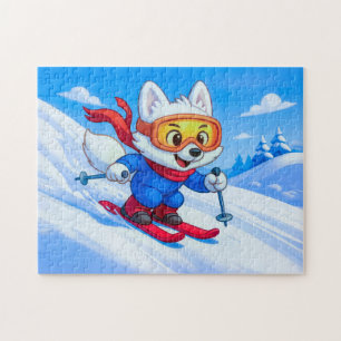 Puzzle Renard Arctique Skiant sur une Montagne enneigée