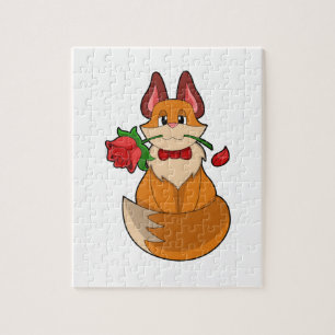 Puzzle Renard avec fleur Rose