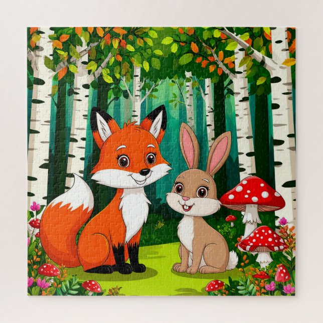 Puzzle Renard de dessin animé adorable avec des champigno (Vertical)
