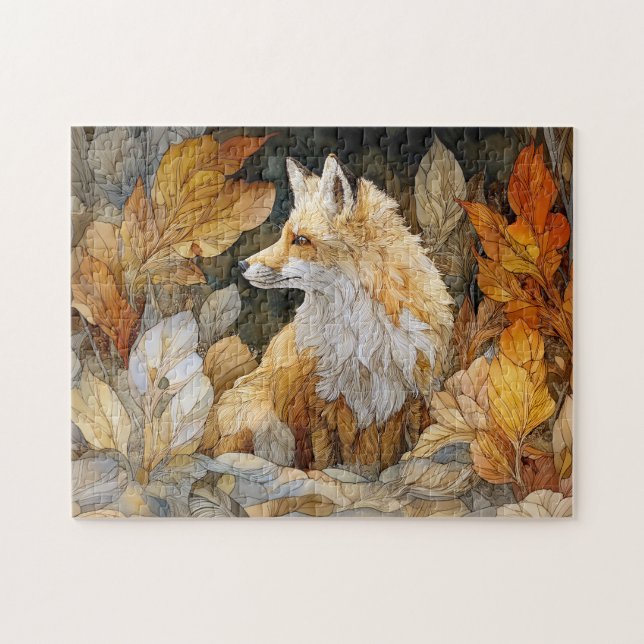 Puzzle Renard découpage avec feuilles d'automne Art Nouve (Horizontal)