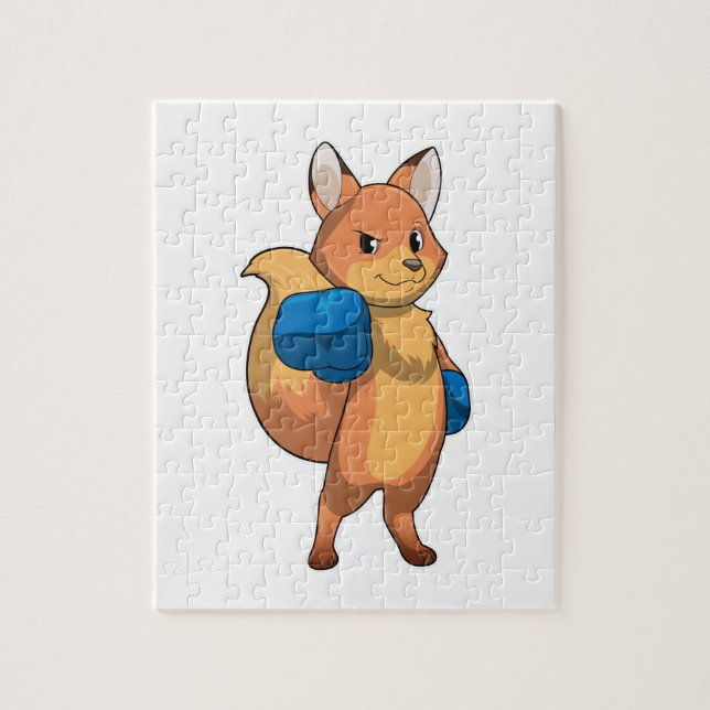Puzzle Renard en boîte avec gants de boxe (Vertical)