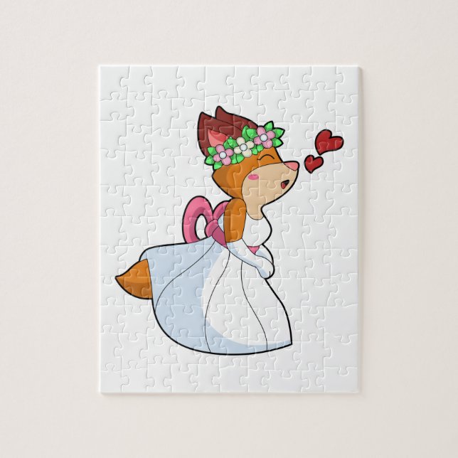 Puzzle Renard en mariée avec robe de mariée et couronne d (Vertical)