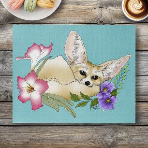 Puzzle Renard Fennec Fleurs Rose Violet Mignon Bleu Botan