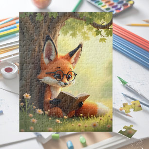 Puzzle Renard mignon lisant un livre, enfants