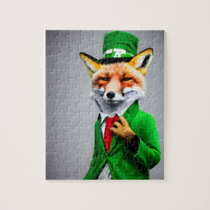 Puzzle Renard rouge dans un costume vert St. Patrick's Da