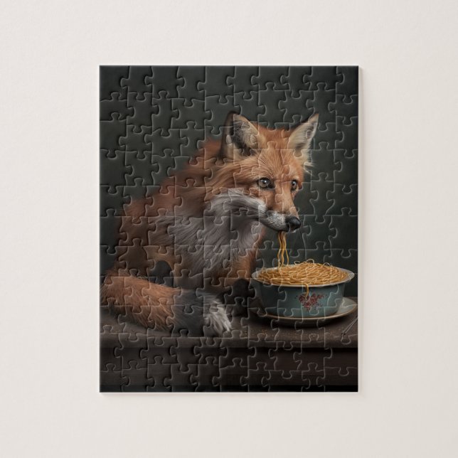 Puzzle Renard rouge mangeant un bol de Spaghetti 8X10 (Vertical)