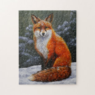 Puzzle Renard rouge mignon en neige hivernale