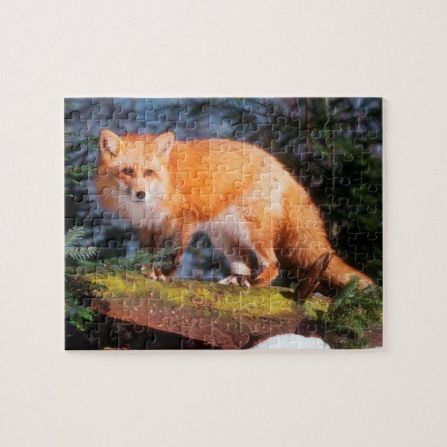 Puzzle Renard roux sur une bûche (Horizontal)