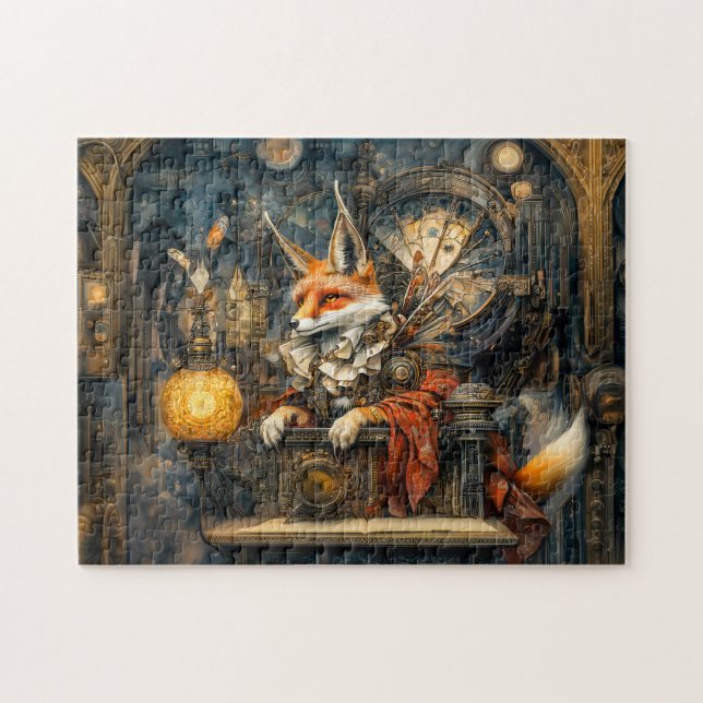 Puzzle Renard sur une chaire steampunk dans une scène mys (Horizontal)