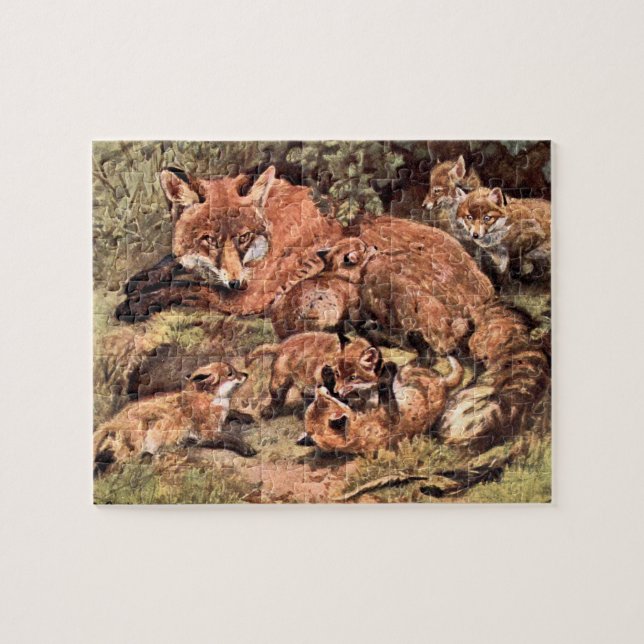 Puzzle Renarde Vixen avec ses petits par Austen, Animal S (Horizontal)