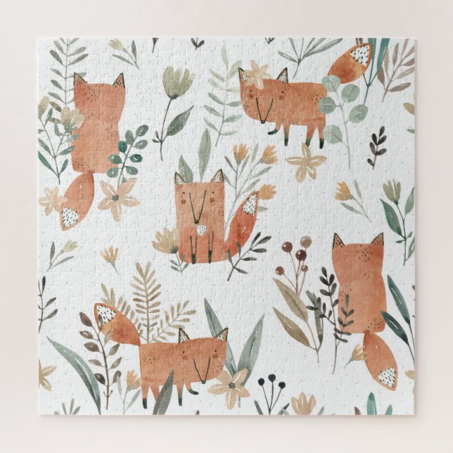 Puzzle Renards dans les prés : Aquarelle transparente (Vertical)