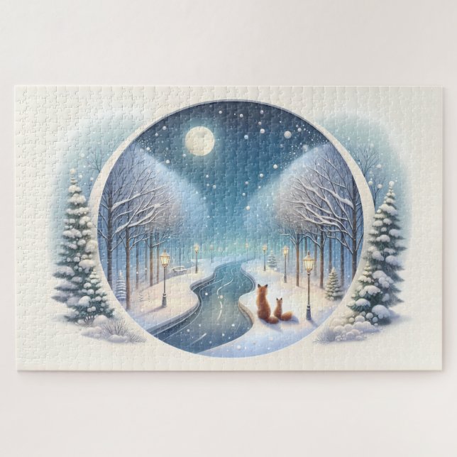 Puzzle Renards d'hiver au bord d'une rivière enneigée écl (Horizontal)