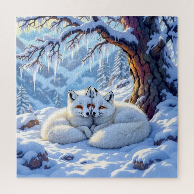 Puzzle Renards d'hiver par une journée d'hiver enneigée  (Vertical)