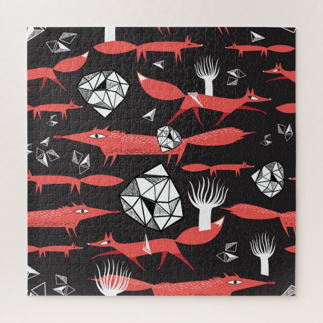 Puzzle Renards Rouges : Arrière - plan Sombre Sans Couleu (Vertical)