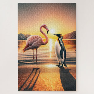 Puzzle Rencontre avec le coucher de soleil de Flamant ros