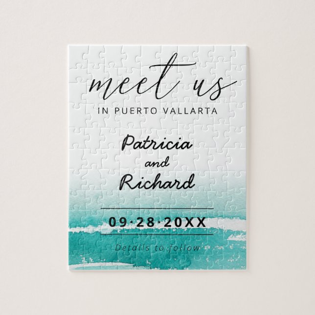 Puzzle Rencontrez-Nous À La Destination Mariage Teal Save (Vertical)