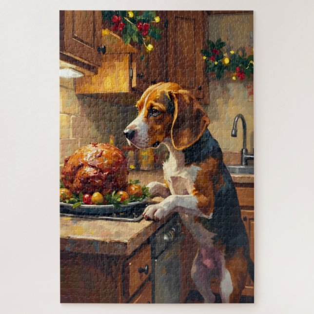 Puzzle Renifleur de comptoir de cuisine de Noël Beagle (Vertical)