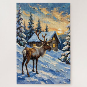 Puzzle Renne vintage par peinture de Noël de cabane ennei