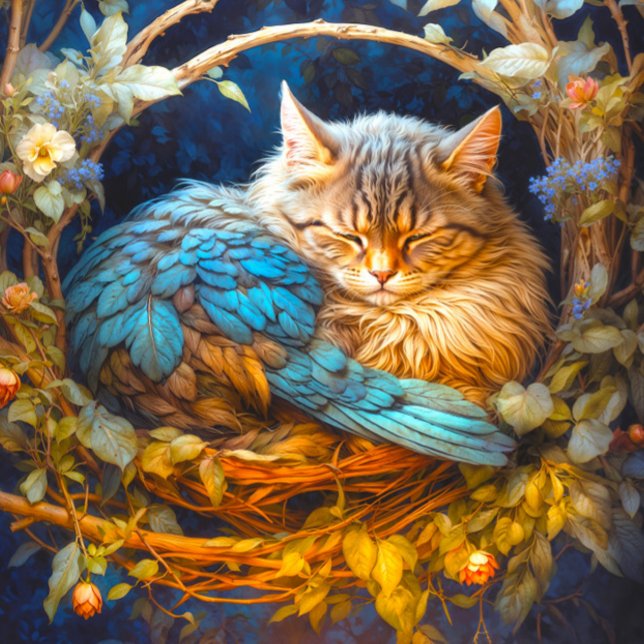 Puzzle Repose Tabby Kitten Oiseau dans un nid rond (Close- up of artwork)