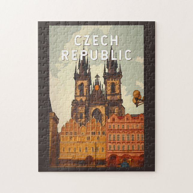 Puzzle République tchèque Illustration Voyage Art Vintage (Vertical)